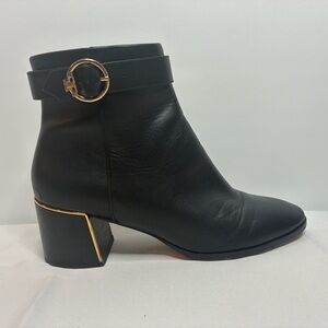 Tory Burch Sofia Ankle Bootie Black Leather Gold Accent and Buckle Women’s 8.5M